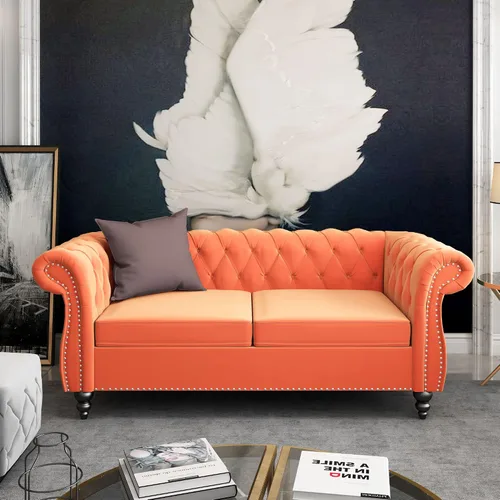 Miniatura 37 de ORRD - Sofá Chesterfield de Terciopelo, Sofá Moderno de Terciopelo con 3 Asientos con Brazos Enrollados y Clavos para Sala de Estar, Dormitorio