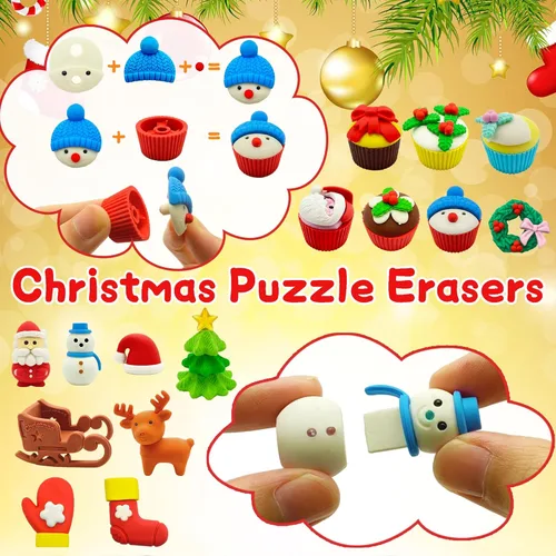 Miniatura 3 de LanMa 30 piezas de borradores de Navidad para niños, rompecabezas de animales, borrador de escritorio, mascotas, recompensas de aula, recuerdos