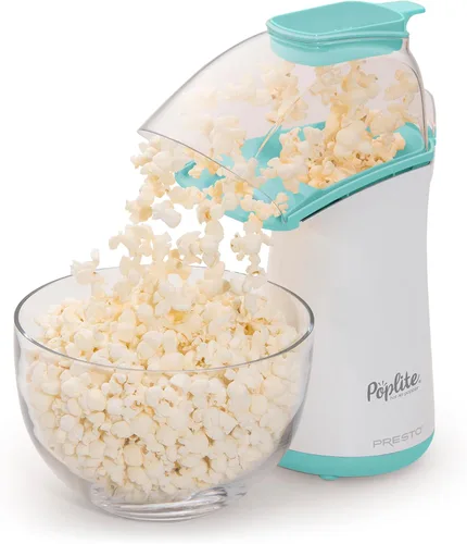 Presto 04869 Popcorn - Taza medidora integrada + mantequilla derretida, fácil de limpiar, envoltura de cable integrada, 18 tazas, aguamarina/blanco