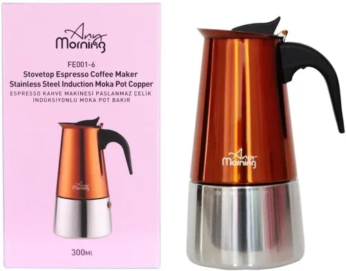 Miniatura 5 de Any Morning Olla Moka de acero inoxidable, cafetera espresso para estufa de 6 tazas/10 onzas, compatible con inducción, cafetera italiana cubana