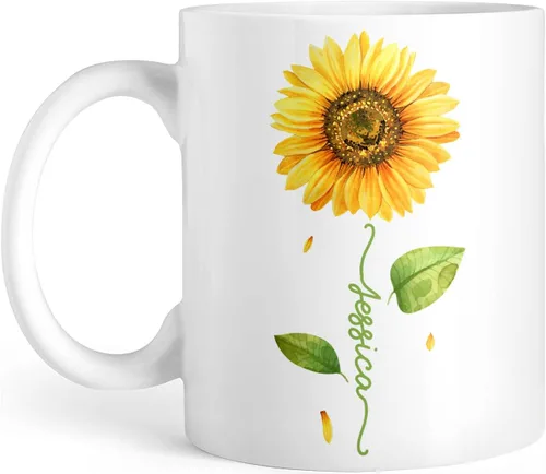 Miniatura 11 de CUBICER Tazas de café personalizadas, flor de hibisco, nombre personalizado, tazas de cerámica blanca, taza de viaje grande, vaso de bebida, regalo