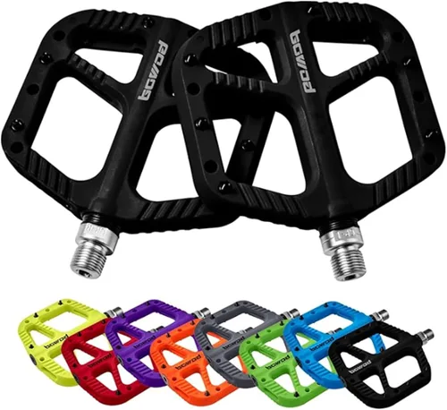 Pedales MTB Pedales planos de bicicleta de montaña para adultos, pedal de plataforma de bicicleta compuesto de nailon ligero y ancho con pasadores