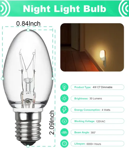 Miniatura 2 de MEQIQTEK Bombillas de luz nocturna de 4 vatios, bombillas de repuesto para lámparas de sal y calentadores de cera con luz nocturna