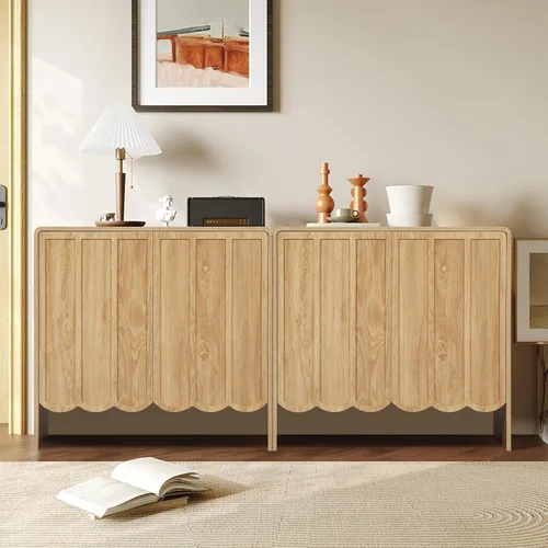 Miniatura 7 de ORRD Aparador Buffet de Acento, Gabinetes de Almacenamiento con 2 Puertas, Gabinete de Madera Estilo Granja con Estantes Ajustables y Panel Ondulado