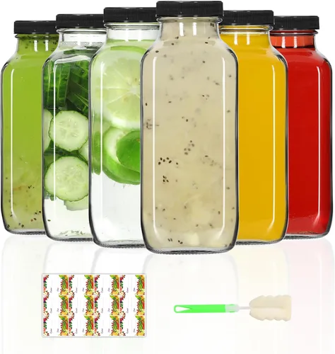 Miniatura 8 de AuroTrends Botellas de vidrio de 8 onzas con tapas, paquete de 6, botellas de vidrio de 8.5 fl oz para agua, kombucha, portátil, reutilizable, 8