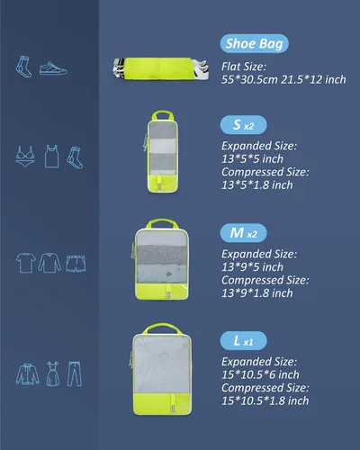 Miniatura 2 de BAGSMART - Juego de 6 cubos de compresión para maletas, juego de 6, 4 y 2, cubos organizadores de viaje, juego de bolsas expandibles, organizadores