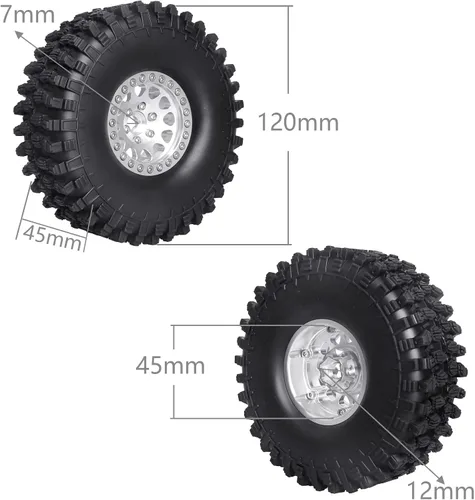 Miniatura 2 de HobbyPark 1.9 Ruedas y neumáticos Beadlock de 4.72 pulgadas de altura con herramienta de montaje para Traxxas TRX4 Axial SCX10 II III Redcat Gen8