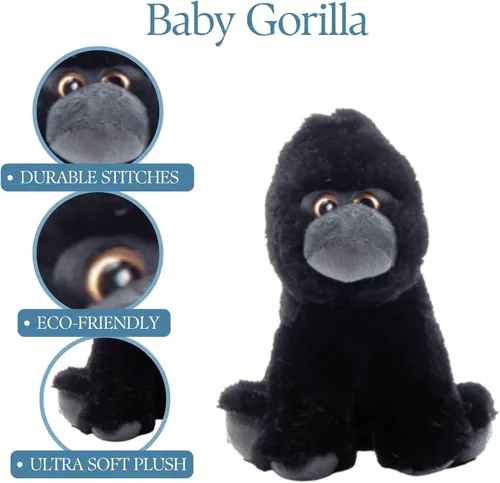 Miniatura 3 de The Petting Zoo Gorilla Peluche de peluche, regalos para niños, animales salvajes del zoológico de Onez Babiez, juguete de peluche de gorila de 6