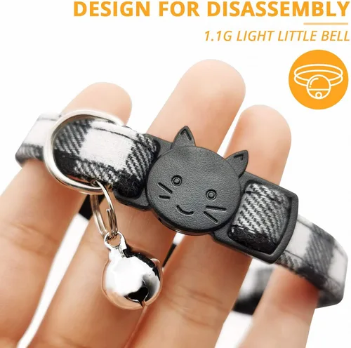 Miniatura 4 de Collar de gato MJIYA con campana, collar de cuadrícula separable con hebilla de plástico, ligero ajustable, de nailon, collares de gatito