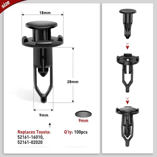 Miniatura 2 de Nilight 100 clips automotrices de nailon tipo empuje, retenedor de remaches, cubierta de parachoques trasero tipo empuje para Toyota #52161-02020