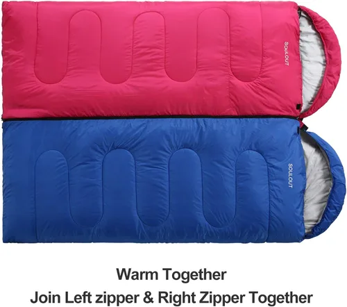 Miniatura 5 de Saco de dormir de 3 a 4 estaciones para adultos y niños, bolsa de camping ligera y cálida para clima frío con saco de compresión impermeable - Rosa