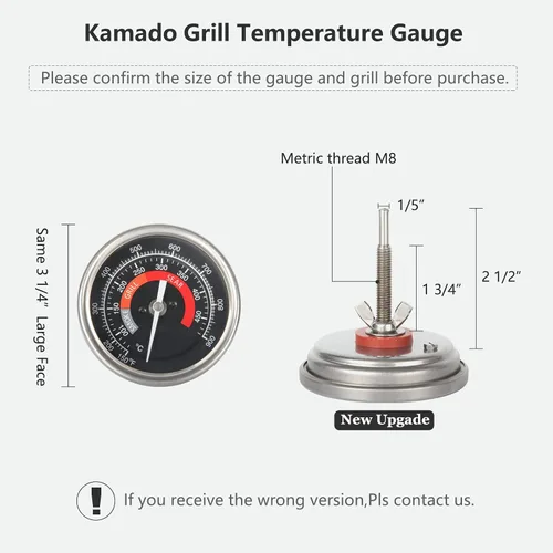 Miniatura 2 de Medidor de temperatura para parrilla de barbacoa, impermeable, cara grande para Kamado Joe, parrilla de carbón, acero inoxidable, 150-900 °F