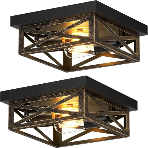 Miniatura 9 de SKEJAO Lámpara de techo de montaje empotrado negra, 2 luces cuadradas para pasillo, montaje de techo para granja, cocina, pasillo, dormitorio