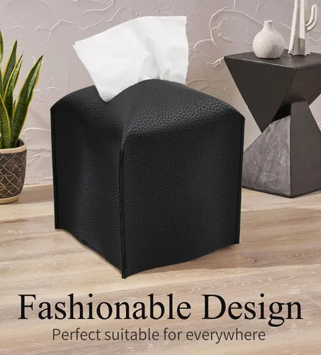 Miniatura 2 de Livelab Funda para caja de pañuelos, cuadrada, decorativa, de piel sintética, soporte para caja de pañuelos moderna, organizador de papel facial