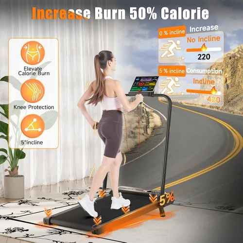 Miniatura 4 de Almohadilla para caminar con barra de asa, caminadora con inclinación del 8%, 2.5 HP silenciosa debajo del escritorio 320 libras 2 en 1 caminadoras