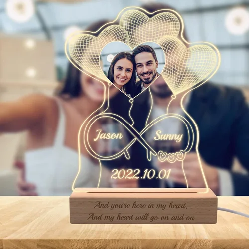 Miniatura 8 de Regalo para ella, lámpara nocturna de acrílico infinito 3D personalizada con imagen, luz nocturna con foto personalizada, placas acrílicas