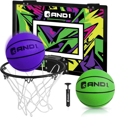 Miniatura 12 de Mini aro de baloncesto para puerta AND1: tablero antirroturas de 18x12, 2 mini balones de baloncesto y bomba manual incluida - Accesorio