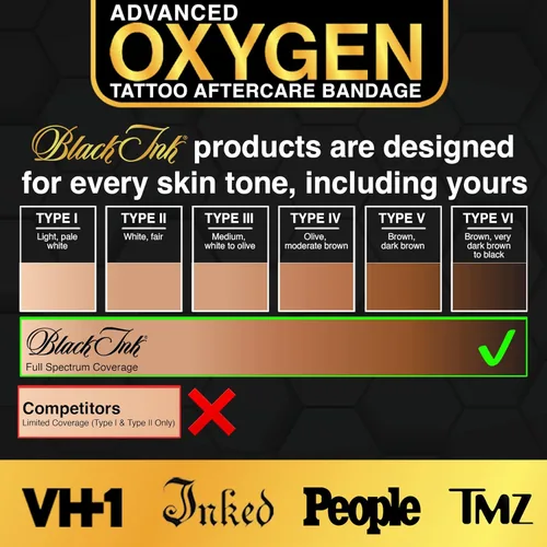 Miniatura 4 de BLACK INK Vendaje de cuidado posterior de tatuajes de segunda piel transpirable de oxígeno • Curación 2 veces más rápida • Cuidado de tatuajes Derm