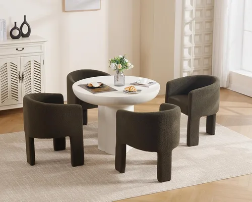 Miniatura 10 de HNY Juego de 3 sillas de comedor estilo barril modernas de mediados de siglo, sillas laterales de acento tapizadas en terciopelo con brazos, cómodas
