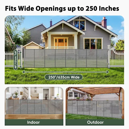 Miniatura 2 de Puertas retráctiles extra anchas de 250 pulgadas, puerta grande reforzada para bebés de 21 pies, puertas retráctiles para mascotas para amplias Gris