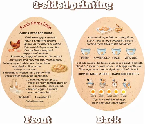 Miniatura 2 de Tarjetas de instrucciones de manejo de huevos de Fresh Farm – 2.7 x 3.5 pulgadas – Estilo en forma de huevos – Sellos de huevos para el cuidado