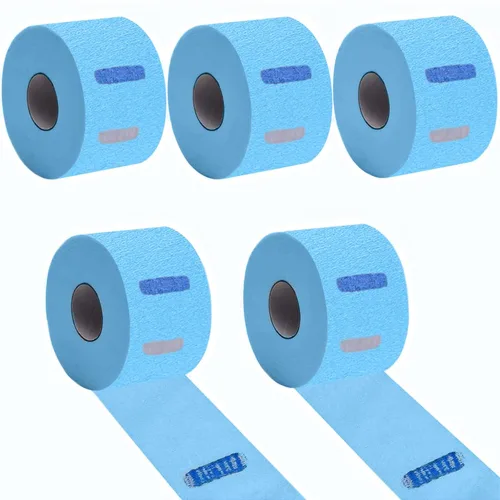 Miniatura 12 de Tiras de cuello de papel flexibles para corte de pelo de peluquería, 5 rollos, 500 suministros de peluquería autoadhesivos rojos desechables