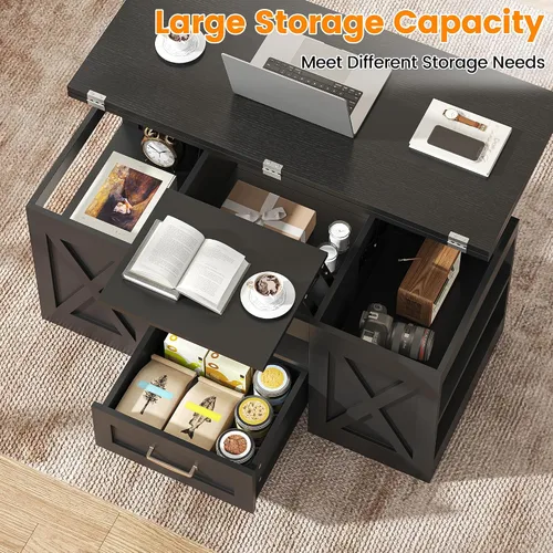 Miniatura 5 de Saudism Mesa auxiliar elevable de 40 pulgadas, mesas auxiliares multifunción 4 en 1 con cajones de almacenamiento y compartimentos ocultos, mesa