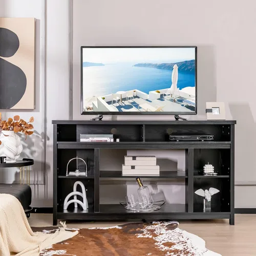 Miniatura 2 de Tangkula Soporte de TV para televisores de hasta 65 pulgadas, mesa de consola multimedia con estante ajustable y agujeros de gestión de cables