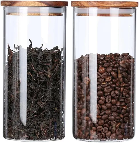Miniatura 12 de KKC HOME ACCENTS Frascos herméticos de vidrio de borosilicato para almacenamiento de alimentos con tapas de madera y cuchara para café, té, azúcar
