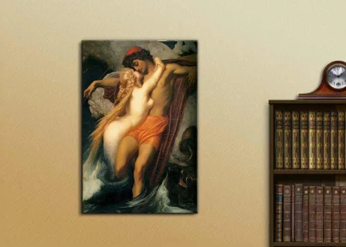 Miniatura 2 de wall26 - El pescador y la sirena por Frederic Leighton - Lienzo impreso para pared, reproducción de pintura famosa - 24 x 36 pulgadas