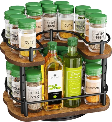 Organizador de especias para gabinete: organizador giratorio Lazy Susan de altura ajustable, organizador de especias que se adapta a armarios de