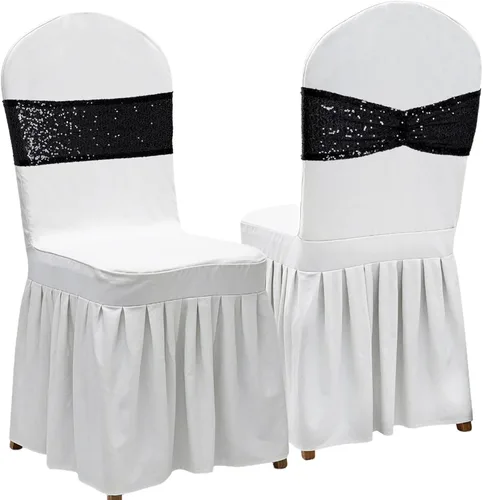Miniatura 2 de Poise3EHome Bandas de silla de lentejuelas negras, bandas para sillas plegables para decoraciones de boda, ceremonia, banquete, 10