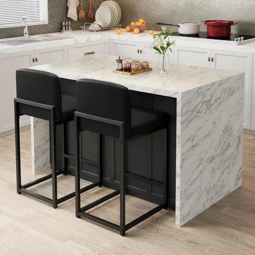 Miniatura 12 de GarveeHome Juego de 2 taburetes de bar, modernos taburetes de bar de altura de mostrador con respaldo y reposapiés, taburetes de bar tapizados