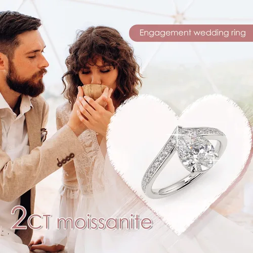 Miniatura 10 de WSX - Anillo de compromiso de oro de 10/14/18 quilates de 2 quilates para mujer, diseño de lágrima personalizada, moissanita, promesa de boda