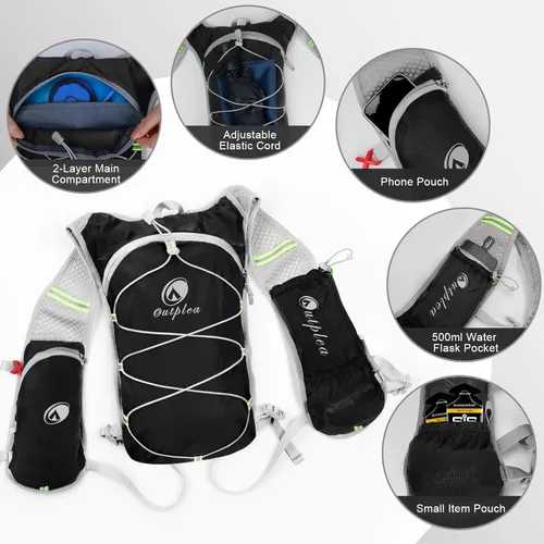 Miniatura 5 de Mochila de hidratación ligera con bolsa de agua de 2 L para hombres y mujeres, pequeñas mochilas de agua para correr, chaleco para senderismo