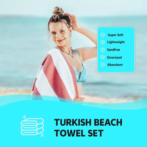 Miniatura 7 de HAVLULAND Toallas de playa de gran tamaño de 72 x 40 pulgadas, toalla de playa turca sin arena, toallas de piscina extra grandes, toallas de baño