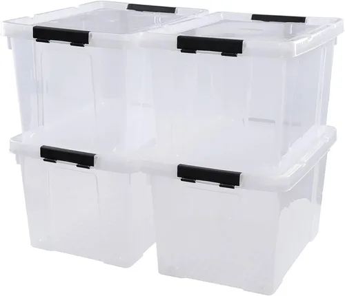 Miniatura 8 de Obstnny 4 paquetes de caja transparente de 22 cuartos de galón con ruedas, contenedor de almacenamiento con tapa de plástico