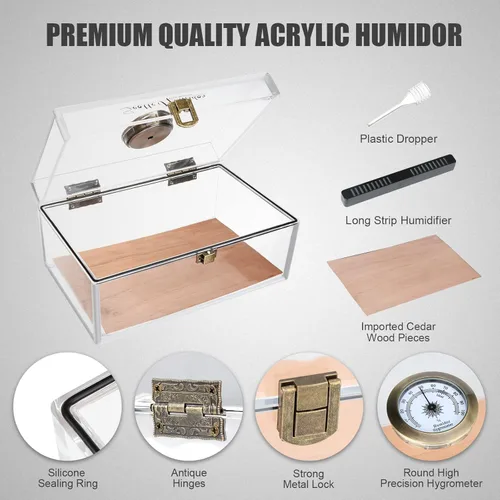 Miniatura 2 de Scotte - Tarro/estuche/caja de humidificador de puros acrílico con humidificador e higrómetro, humidificador que puede contener aproximadamente 20