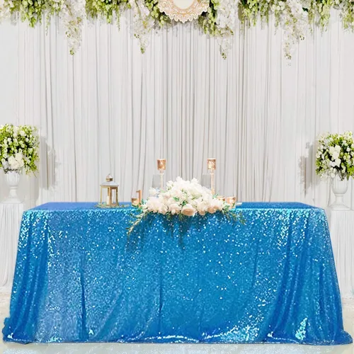 Miniatura 70 de B-COOL Mantel de lentejuelas de 60 x 102 pulgadas, mantel de cumpleaños rectangular azul bebé, brillante, duradero, boda, fiesta, restaurante