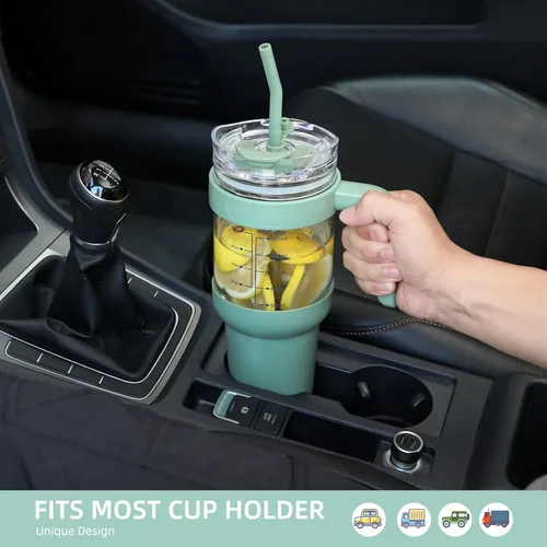 Miniatura 8 de Chunmo - Vaso de vidrio de 40 onzas con 2 tapas - Tapa de popote de bambú y tapa de popote 2-en-1 con apertura y cierre, taza para café helado