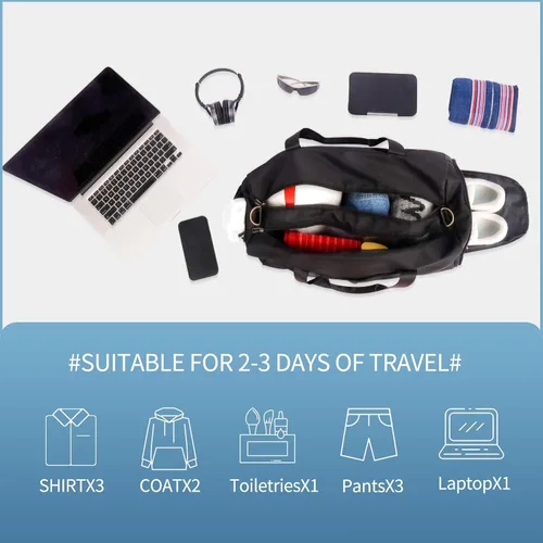 Miniatura 3 de SYLLIA Bolsas de lona deportivas con bolsa de cosméticos para gimnasio, mujeres y hombres, bolsa impermeable de viaje con bolsillo húmedo