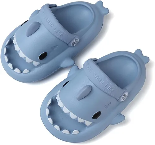 Miniatura 8 de Pantuflas de tiburón para niños y niñas pequeñas con diseño de dibujos animados de verano con nube, antideslizantes, para playa, piscina, ducha
