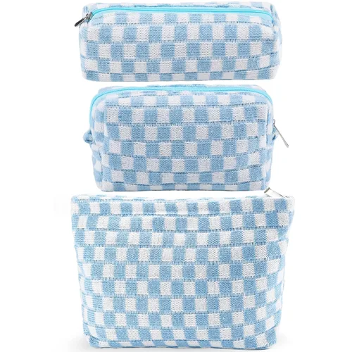 Miniatura 23 de ZLFSRQ Bolsa de maquillaje a cuadros para mujer, grande y pequeña, juego de bolsa de cosméticos a cuadros, bolsas de aseo de viaje, bolsa de Cuadros