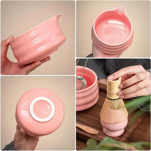 Miniatura 3 de MatchAiA Juego de batidor de matcha, cuenco de cerámica, batidor de bambú con soporte, tamiz, cuchara Schima, soporte para cuchara y toalla de té