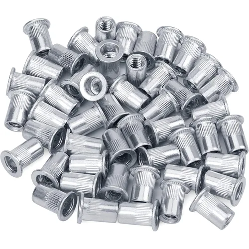Miniatura 3 de 50 piezas 1/4-20 Tuerca de remache de brida de aluminio, tuerca roscada de inserción de cabeza plana UNC Plata -50 piezas
