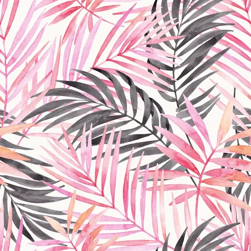 Papel tapiz de hojas bohemias para despegar y pegar, papel de contacto extraíble de palmera rosa y negra para armarios, papel tapiz floral tropical