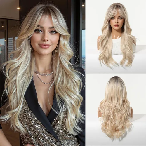 Miniatura 30 de Esmee Pelucas largas y onduladas para mujer, cabello sintético natural, resistente al calor, para uso diario y fiestas, cosplay, 24 pulgadas