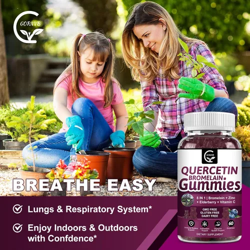 Miniatura 8 de Gomitas de quercetina con bromelina de 2378 mg, mezcla con extracto de saúco, equinácea purpura, zinc, vitamina C, D3, K2, complejo apoya el sistema
