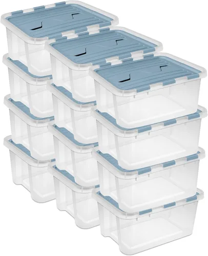 Miniatura 20 de Sterilite Paquete de 6 cajas de almacenamiento con tapa con bisagras, contenedores organizadores de plástico, 20 cuartos de galón, color azul