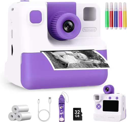 Miniatura 8 de Cámara para niños con impresión instantánea, cámaras instantáneas para niños con pantalla HD de 3.0", regalos de Navidad y cumpleaños para niños